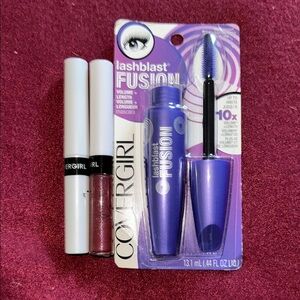 COVERGIRL 3 SET Lashblast Fusion Mascara Shimmering Maroon Lip Gloss Sealer Set